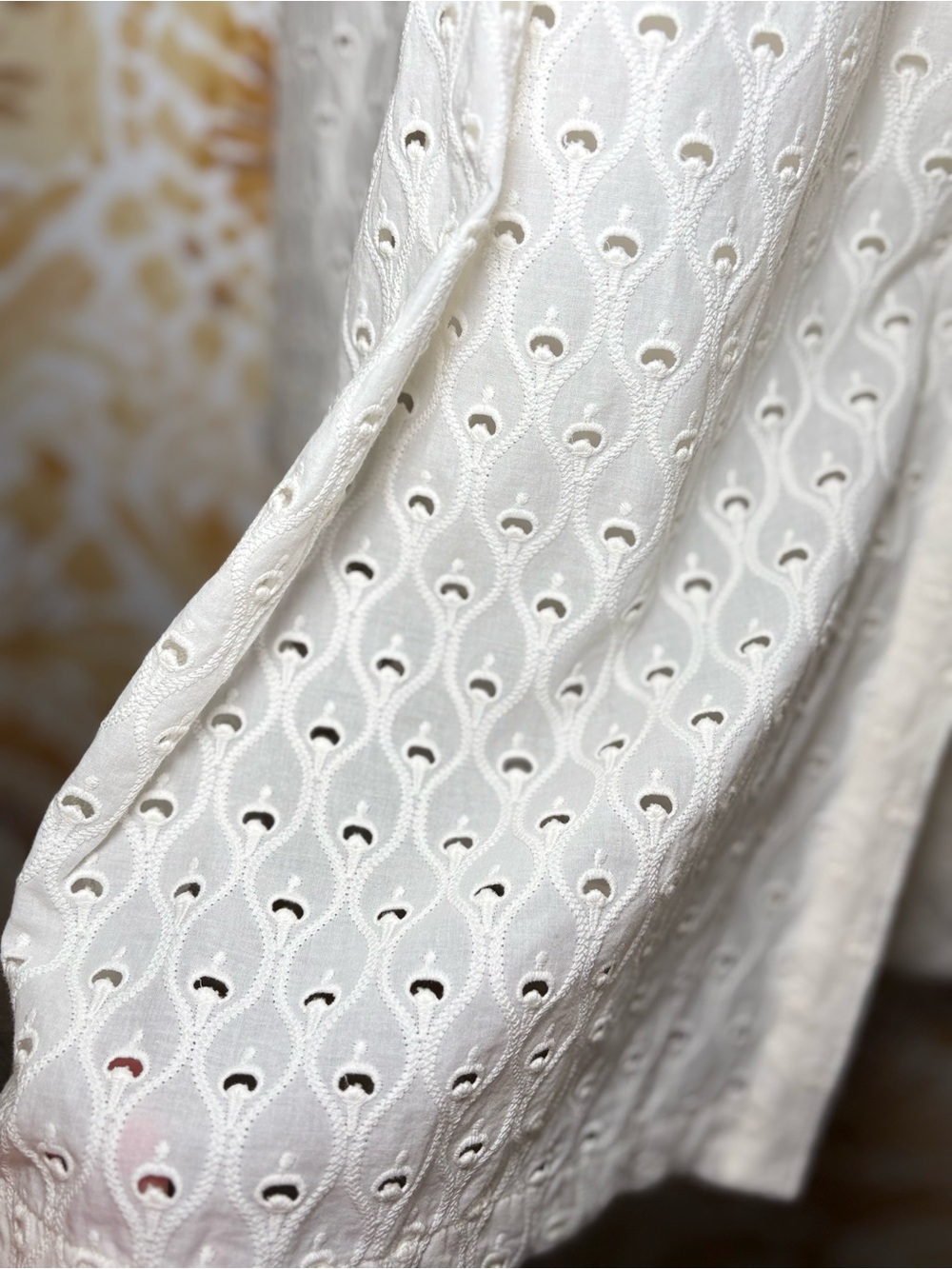 Anthropologie White Eyelet Button Front Midi Skirt | Boho Cottagecore Coastal - Picture 6 of 10